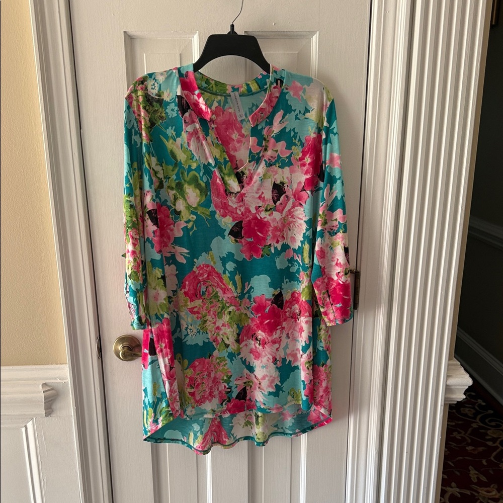 Honeyme Floral Top in Pink and Green